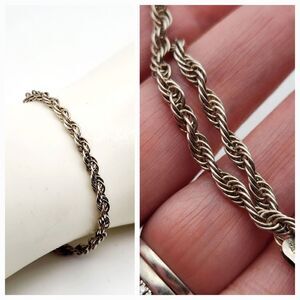 Y2K Vtg 925 Italy Rope Chain 7.5" Bracelet Sterling Silver Minimalist Layering